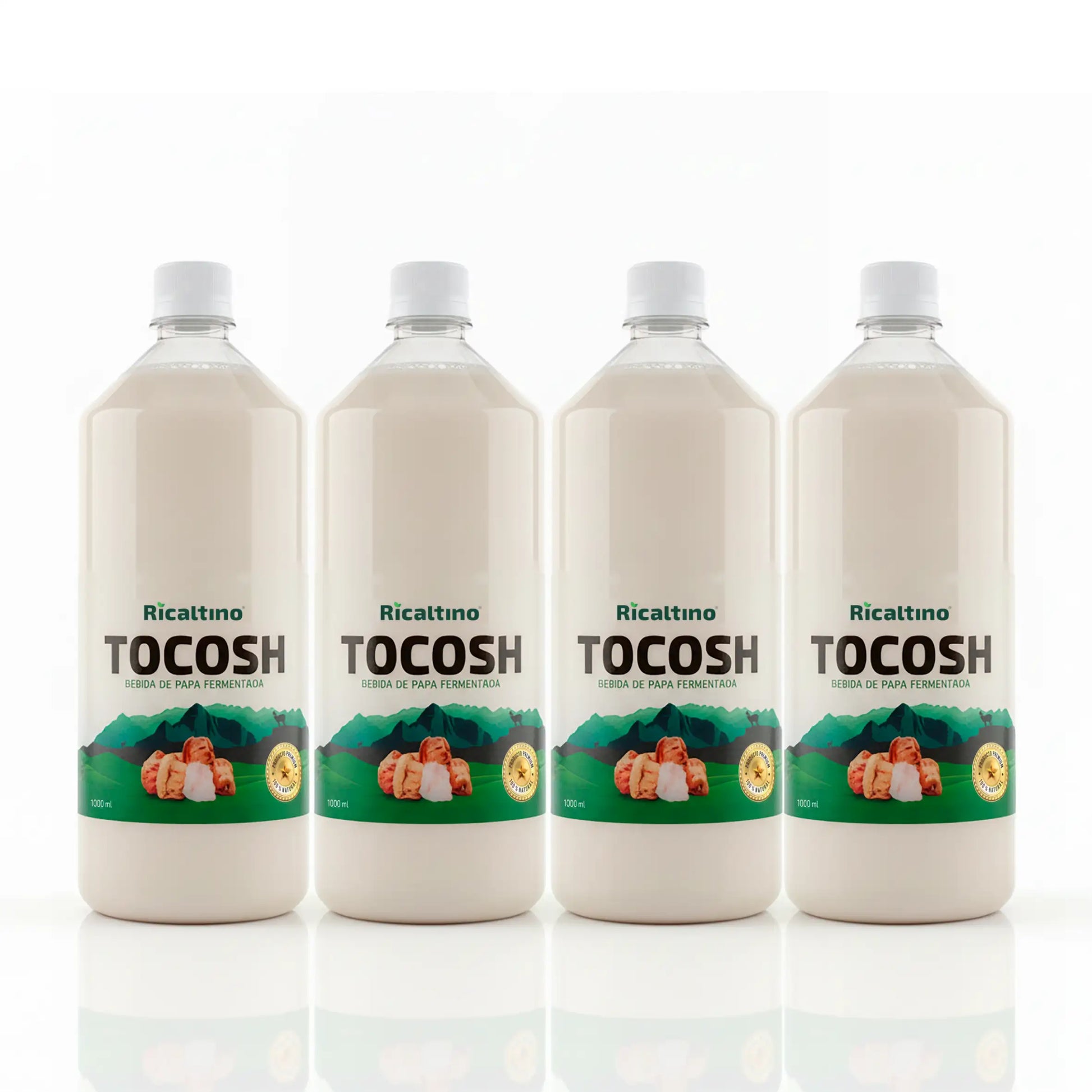 Pack de 4 botellas de Tocosh Ricaltino (1 Litro c/u) para tratamiento mensual de la gastritis. Bebida de papa fermentada natural para regenerar la mucosa del estómago y fortalecer la digestión. La dosis completa de salud en Amanitas.pe